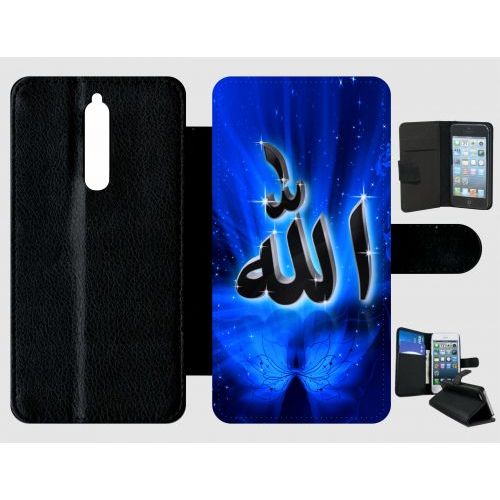 Etui A Rabat - Allah Religion Bleu Nuit - Compatible Avec Nokia 8 - Plastique - Bord Noir