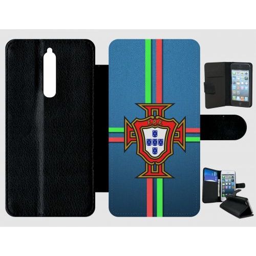 Etui A Rabat - Blason Portugal Bleu - Compatible Avec Nokia 8 - Plastique - Bord Noir