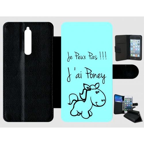 Etui A Rabat - Citation Poney Turquoise - Compatible Avec Nokia 8 - Plastique - Bord Noir