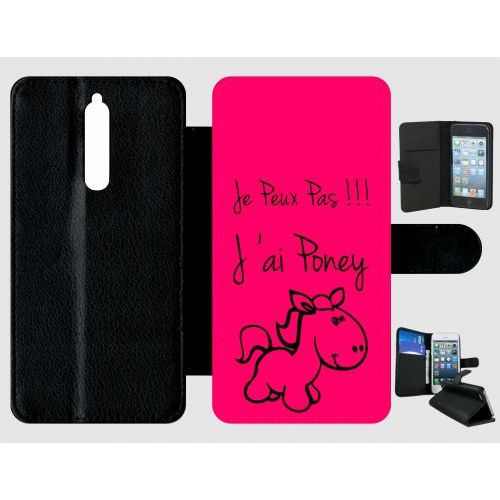 Etui A Rabat - Citation Poney Rose - Compatible Avec Nokia 8 - Plastique - Bord Noir