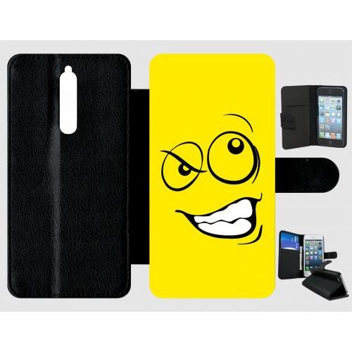 Etui A Rabat - Smiley Énervé Jaune - Compatible Avec Nokia 8 - Plastique - Bord Noir