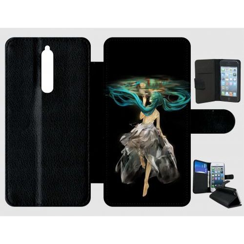 Etui A Rabat - Manga Fille Cheveux Bleu - Compatible Avec Nokia 8 - Plastique - Bord Noir