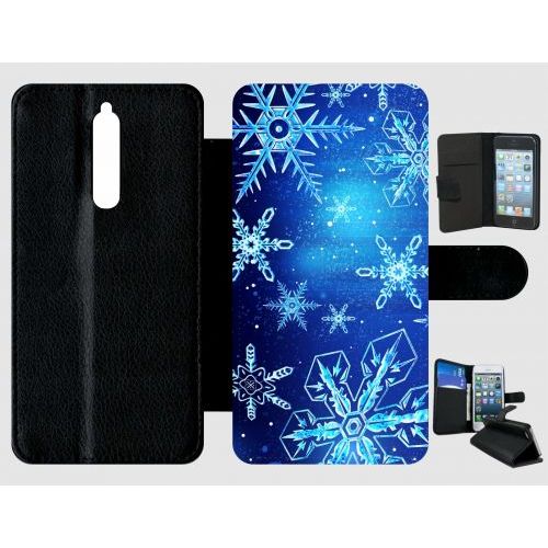 Etui A Rabat - Flocon De Neige Fond Bleu Nuit - Compatible Avec Nokia 8 - Plastique - Bord Noir
