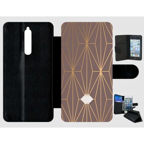 Etui A Rabat - Losange Geometrique Beige Et Or - Compatible Avec Nokia 8 - Plastique - Bord Noir