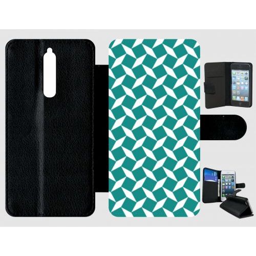 Etui A Rabat - Carreau Bleu Canard - Compatible Avec Nokia 8 - Plastique - Bord Noir