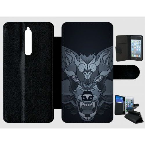 Etui A Rabat - Loup Fond Gris - Compatible Avec Nokia 8 - Plastique - Bord Noir