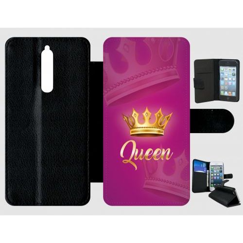 Etui A Rabat - Queen Fond Rose - Compatible Avec Nokia 8 - Plastique - Bord Noir