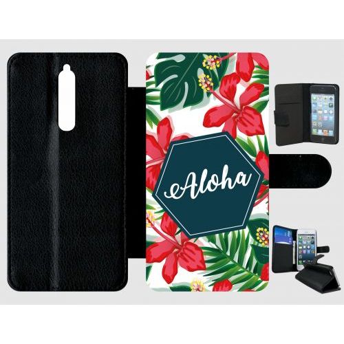 Etui A Rabat - Aloha Tropical Fond Blanc - Compatible Avec Nokia 8 - Plastique - Bord Noir