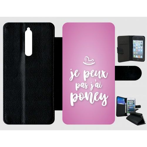 Etui A Rabat - Je Peux Pas Jai Poney Fond Rose Pale - Compatible Avec Nokia 8 - Plastique - Bord Noir