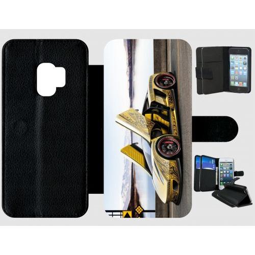 Etui A Rabat - Tuning Voiture Jaune - Compatible Avec Samsung Galaxy S9 - Plastique - Bord Noir