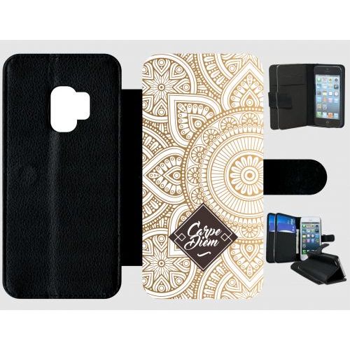 Etui A Rabat - Carpe Diem Modif Orient Fond Blanc - Compatible Avec Samsung Galaxy S9 - Plastique - Bord Noir