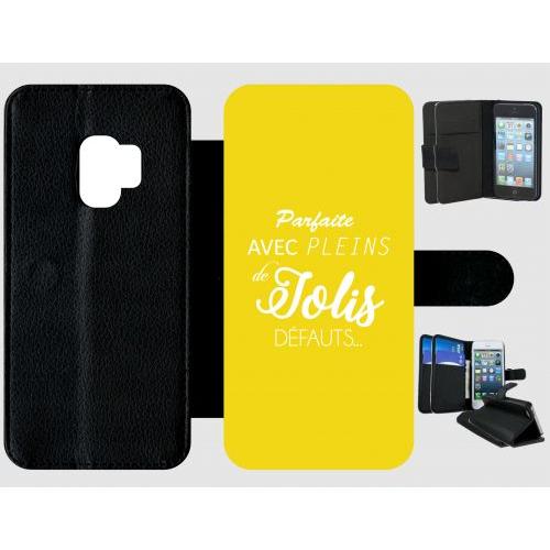 Etui A Rabat - Parfaite Avec Pleins De Jolis Defauts Fond Jaune - Compatible Avec Samsung Galaxy S9 - Plastique - Bord Noir