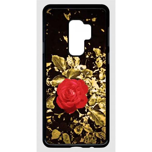 Coque Pour Smartphone - Rose Et Feuille D'or - Compatible Avec Samsung Galaxy S9+ - Plastique - Bord Noir