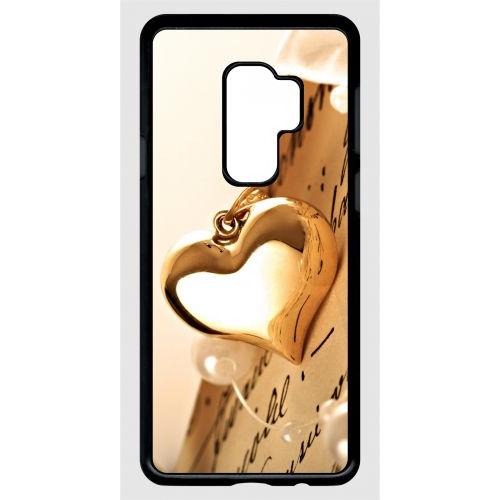 Coque Pour Smartphone - Coeur D'or Sur Livre - Compatible Avec Samsung Galaxy S9+ - Plastique - Bord Noir