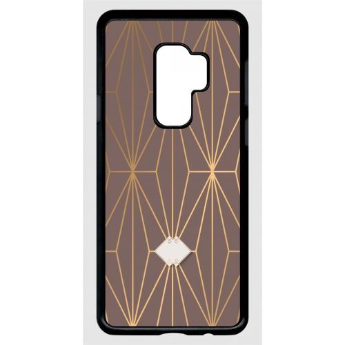 Coque Pour Smartphone - Losange Geometrique Beige Et Or - Compatible Avec Samsung Galaxy S9+ - Plastique - Bord Noir