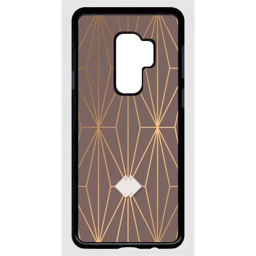 Coque Pour Smartphone - Losange Geometrique Beige Et Or - Compatible Avec Samsung Galaxy S9+ - Plastique - Bord Noir