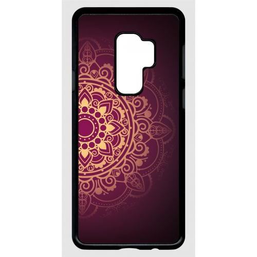 Coque Pour Smartphone - Oriental Fond Mauve Et Or - Compatible Avec Samsung Galaxy S9+ - Plastique - Bord Noir