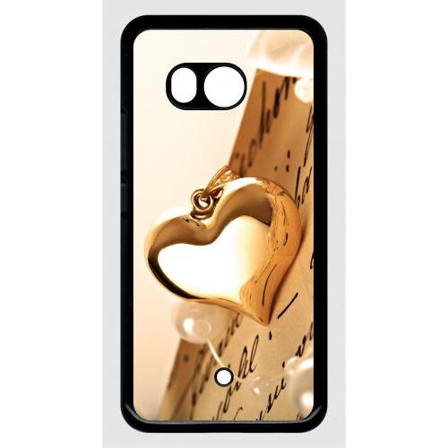 Coque Pour Smartphone - Coeur D'or Sur Livre - Compatible Avec Htc U11 - Plastique - Bord Noir