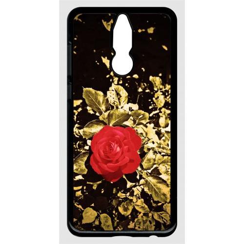 Coque Pour Smartphone - Rose Et Feuille D'or - Compatible Avec Huawei Mate 10 Lite - Plastique - Bord Noir