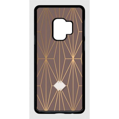 Coque Pour Smartphone - Losange Geometrique Beige Et Or - Compatible Avec Samsung Galaxy S9 - Plastique - Bord Noir