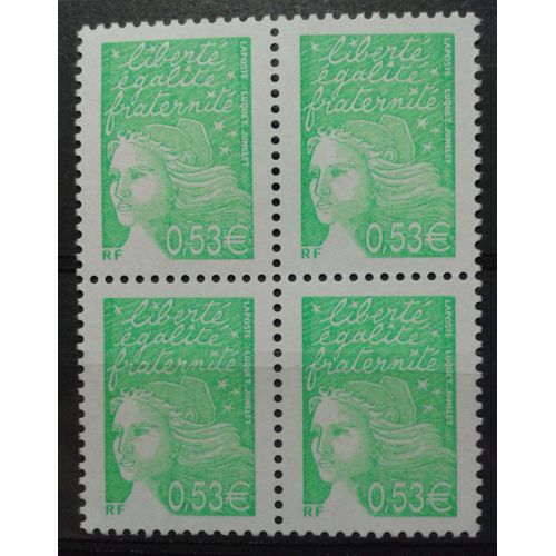Bloc 4 Timbres France 2002 Yvert Et Tellier N°3450 Marianne De Luquet 0,53 Neuf**