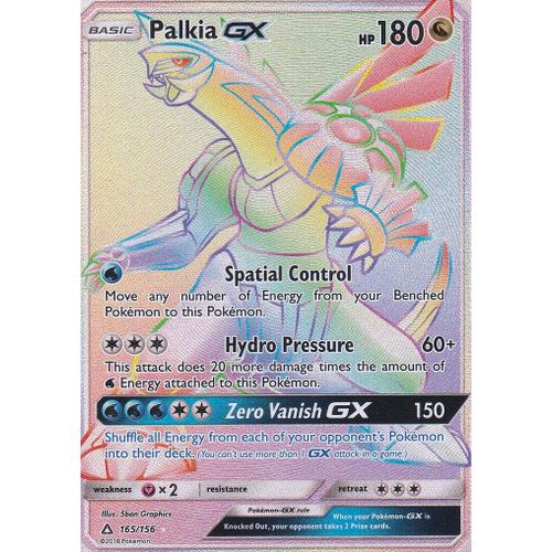 Carte Pokemon - Palkia Gx - 165/156 - Secrete Rare - Soleil Et Lune 6 Ultra Prisme - Version Anglaise -