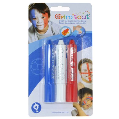 3 Sticks Maquillage Bleu, Blanc Et Rouge Grimtout Taille Unique