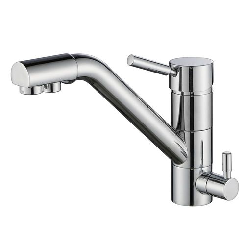 Homelody Robinet de Cuisine à 3 voies Eau Chaude Eau Froide Eau Filtré Osmose Mitigeur pour Evier Bec Rotatif Pivotant Double Commande Chromé Compatible