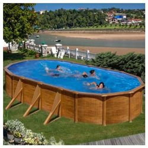 Kit piscine hors-sol pacific acier décor bois ovale 730 x 375 x h120 cm