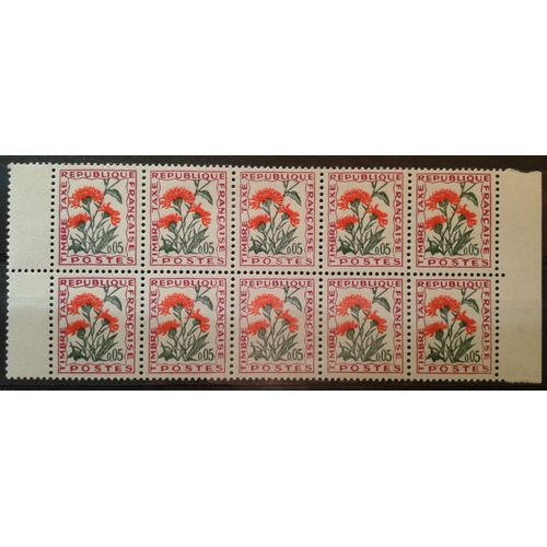 Bloc 10 Timbres-Taxe Bord De Feuille France 1965 Yvert Et Tellier N°95 Centaurea Jacea Neuf** Sans Traces De Chanière