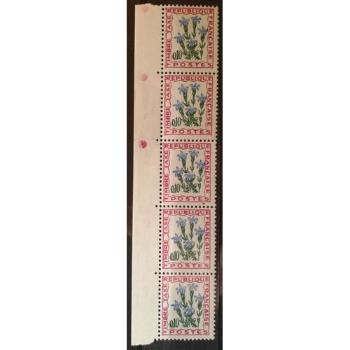 Bloc 5 Timbres-Taxe Bord De Feuille France 1965 Yvert Et Tellier N°96 Gentiana Bavarica Neuf** Sans Traces De Chanière