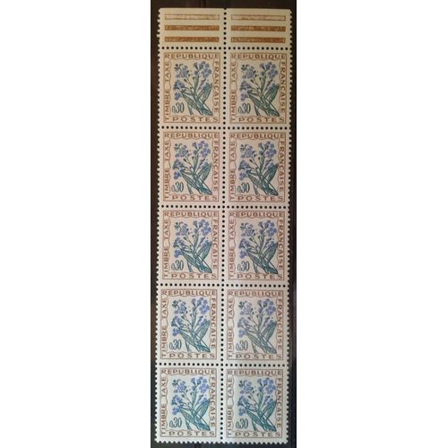 Bloc 10 Timbres-Taxe Bord De Feuille France 1964 Yvert Et Tellier N°99 Myosotis Arvensis Neuf** Sans Traces De Chanière