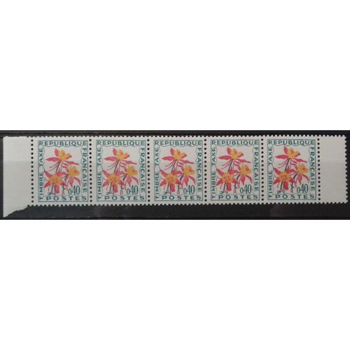 Bloc 5 Timbres-Taxe Bord De Feuille France 1971 Yvert Et Tellier N°100 Aquilegia Sp. Neuf**