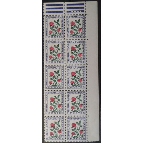 Bloc 10 Timbres-Taxe Coin De Feuille France 1965 Yvert Et Tellier N°101 Trifolium Repens Neuf**