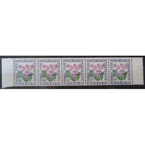 Bloc 5 Timbres-Taxe Bord De Feuille France 1965 Yvert Et Tellier N°102 Soldanella Alpina Neuf**