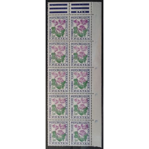 Bloc 10 Timbres-Taxe Coin De Feuille France 1965 Yvert Et Tellier N°102 Soldanella Alpina Neuf**