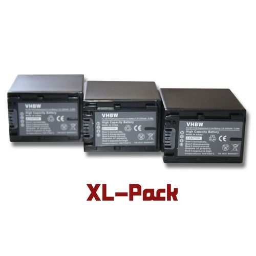 vhbw 3x Batteries compatible avec Sony HDR-CX410VE, HDR-CX450, HDR-CX500E, HDR-CX505VE caméra vidéo caméscope (2200mAh, 7,2V, Li-ion)