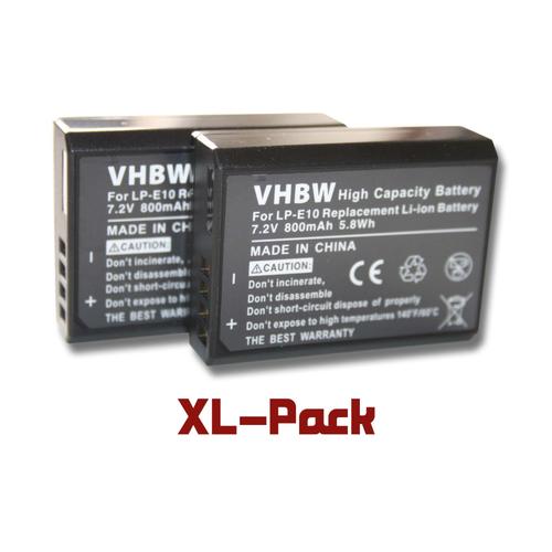 vhbw 2x Batteries compatible avec Canon EOS 2000D, 4000D appareil photo, reflex numérique (800mAh, 7,2V, Li-ion) - Remplacement pour Canon LP-E10