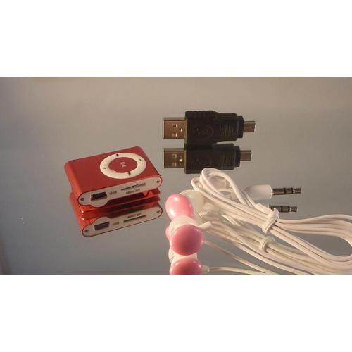 Lecteur MP3 + Carte MicroSD 2GB + ecouteurs + adaptateur USB, Couleur: Rose