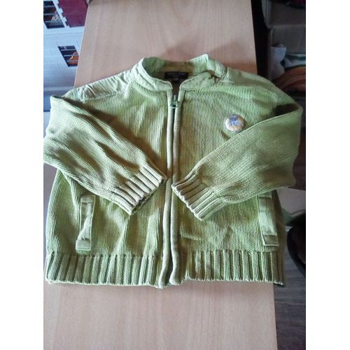 Gilet Zippé Garçon 24 Mois Vert Anis