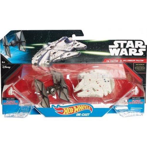 Pack De 2 Vaisseaux Star Wars Tie Fighter Et Le Millenninum Falcon 7.5cm - The Force Awakens - Vehicule Hot Wheels - Mattel