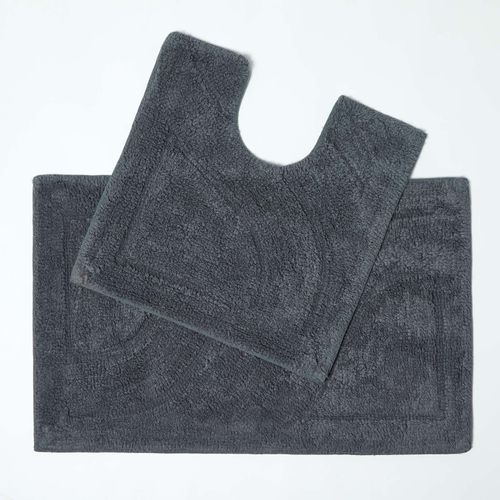 Tapis de bain et contour w.c doux en pur coton gris