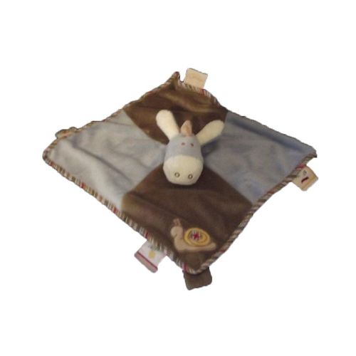 Doudou Noukies Ane Paco Plat Bleu Et Marron Escargot Att.Tetine