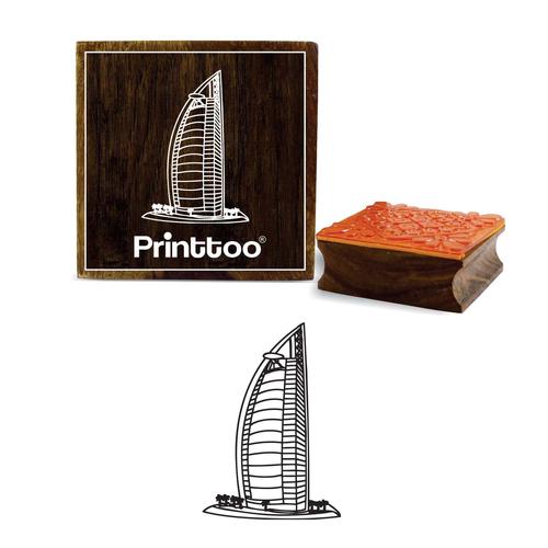 Burj Printtoo Scrap-Réservation Motif D'hôtel Al-Arab Carré Timbre-2 En Caoutchouc Bois X 2 Pouces