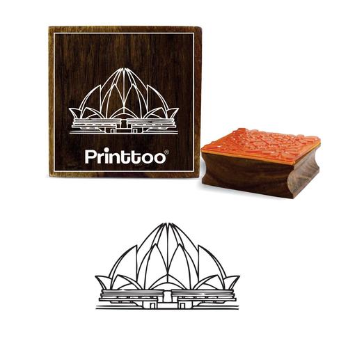 Carte De Printtoo Faire Réservation-4-Débris De Motif Lotus Tampon Carrée En Bois Temple X 4 Pouces