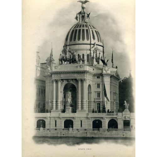 Gravure Du Pavilion Des Etats Unis De L'exposition Universelle 1889 De Paris