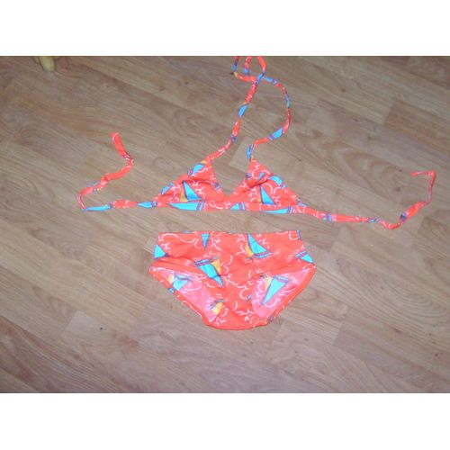 Maillot De Bain Darina 2 Pièces 6 Ans Fond Orange Et Bateaux