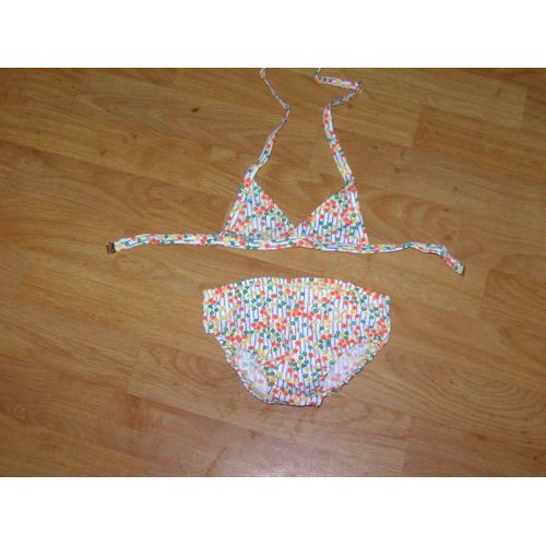 Maillot De Bain Darina 2 Pièces Fond Blanc Fleurs Multicolores 6 Ans
