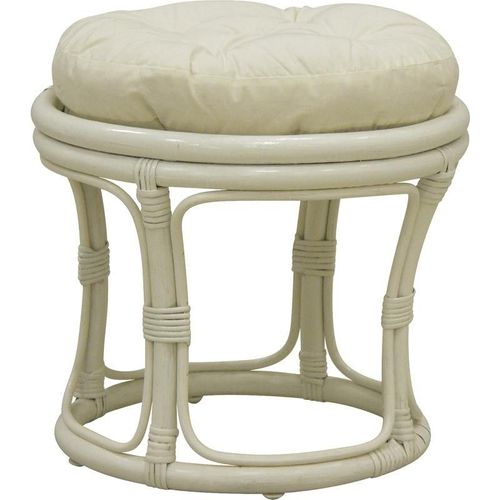 Tabouret Rond En Rotin Blanc