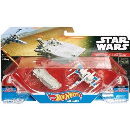 Pack De 2 Vaisseaux Star Wars : Transporter Et X-Wing Fighter 6.5cm - Vehicule Hot Wheels - Mattel